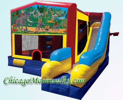 Jungle Fun 7 in 1 Inflatable Slide Combo Bounce House Rental Chicago Illinois 